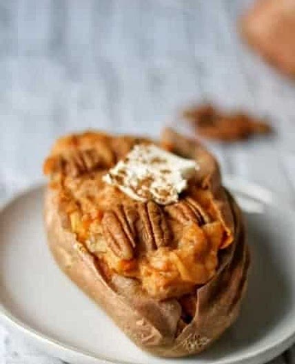 Twice-Baked sweet potatoes with Pecans