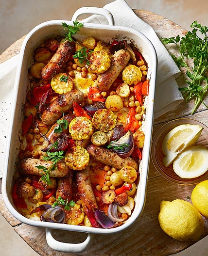 Healthy sausage traybake