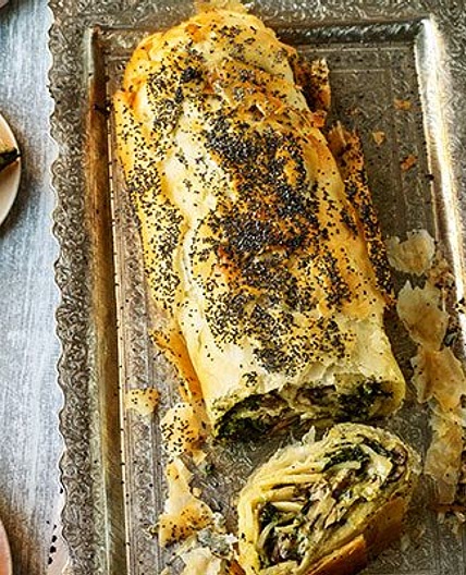 Cavolo nero, mushroom, potato & fontina strudel