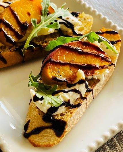 Smoked Peach and Burrata Crostini