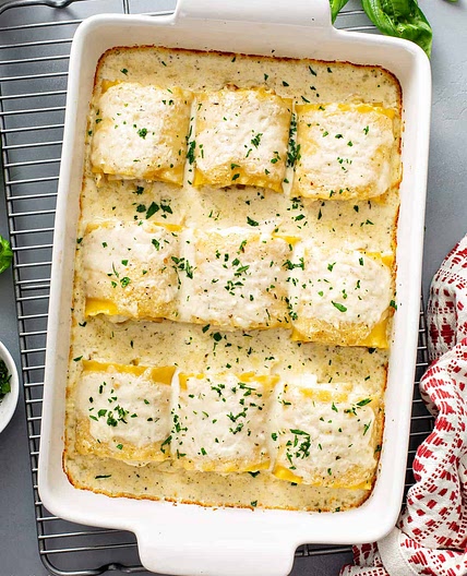Chicken Alfredo Lasagna Rolls
