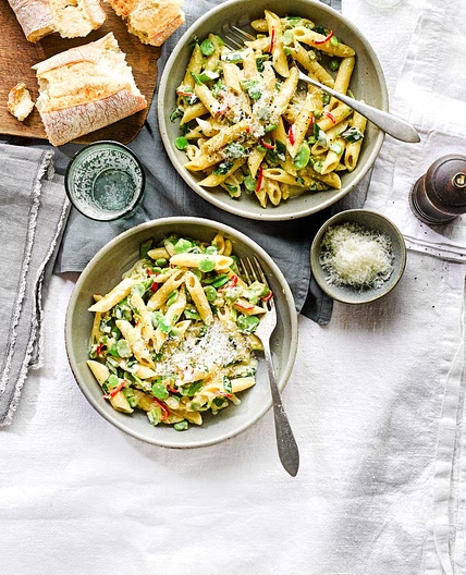 Broad bean, mint and chilli pasta