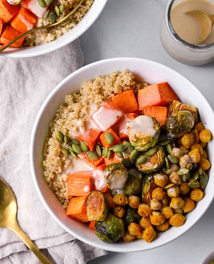 High-Protein Sweet Potato and Chickpea Quinoa Bowls