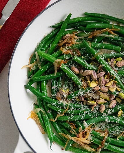 Green Beans with Caramelized Shallots & Pistachios
