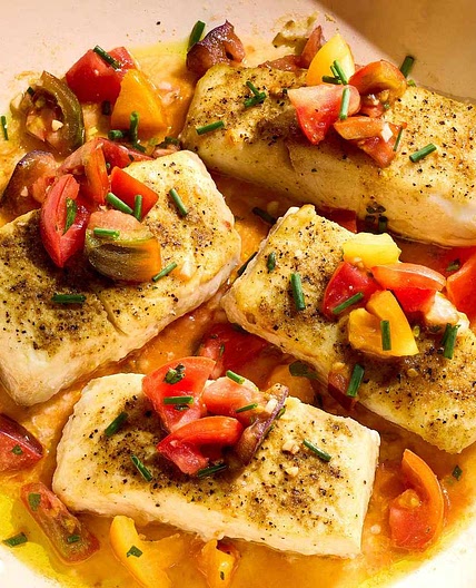 Pan-Seared Halibut with Tomato Vinaigrette