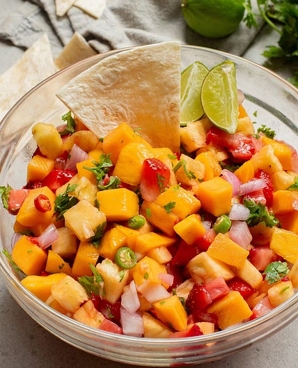 Strawberry Pineapple and Mango Salsa