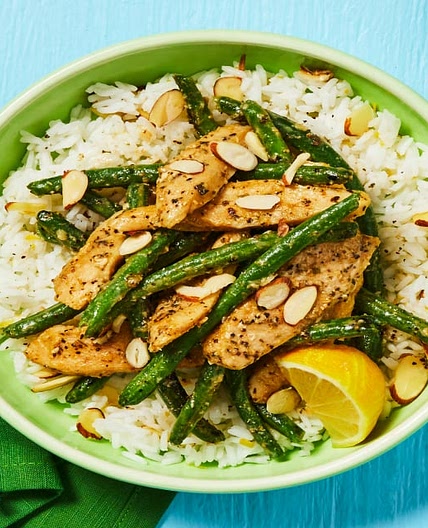 Lemon Garlic Chicken & Green Beans with Almond Rice