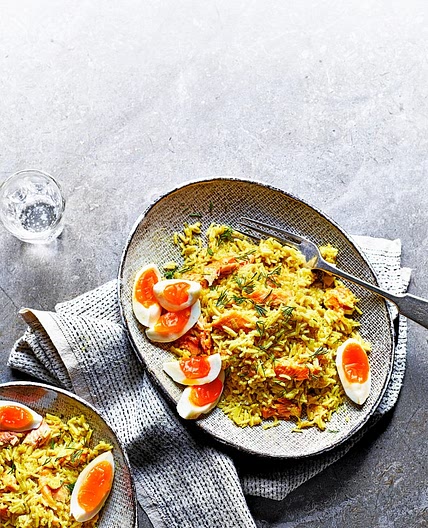 Buttery leek and smoked trout kedgeree