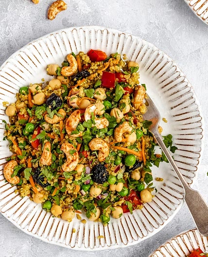 Vibrant Curry Cashew Chickpea Quinoa Salad