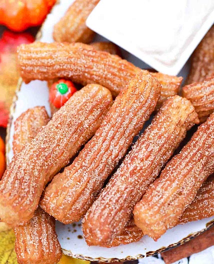 Pumpkin Churros with Maple Cream Cheese Sauce