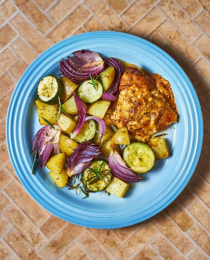 Mozzarella & Red Pesto Chicken With Roasted Veg