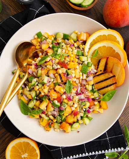 Grilled Corn and Peach Salad