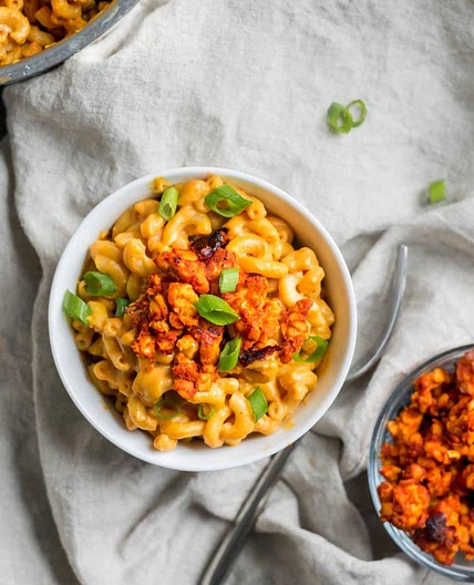 Vegan Chipotle Mac and Cheese with Spicy Tempeh Crumbles