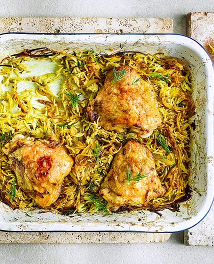 Healthy chicken pilaf traybake