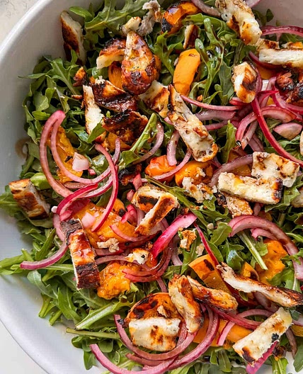 Grilled Peaches, Arugula, and Halloumi Salad