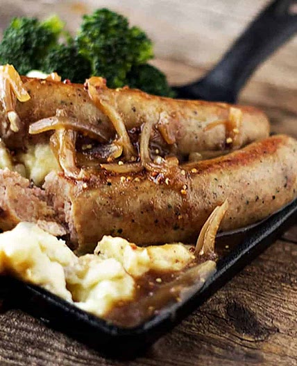 Bangers and Mash with Onion Gravy