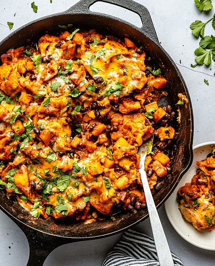 Butternut Squash and Black Bean Enchilada Skillet