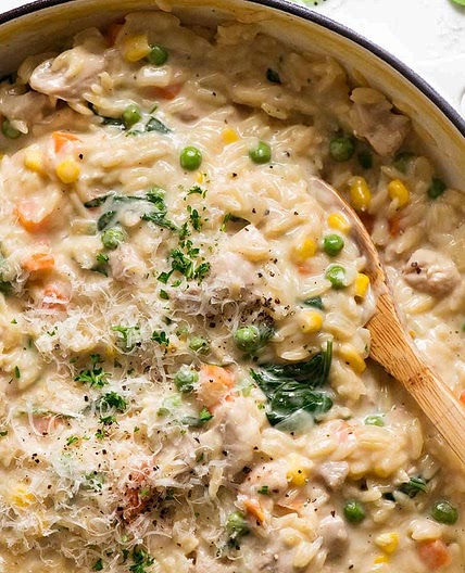 One Pot Chicken, Vegetable & Parmesan Orzo (Risoni)