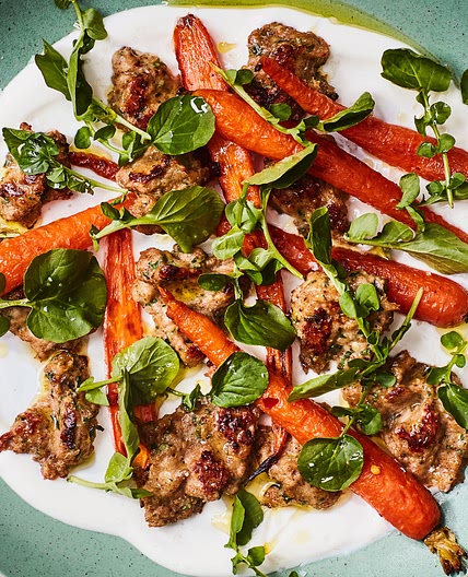 Freeform Chicken Meatballs With Roasted Carrots