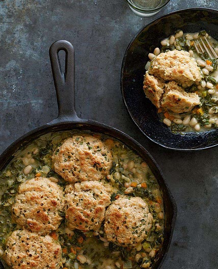 Kale & White Bean Potpie with Chive Biscuits
