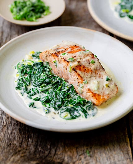 One Pan Creamy Salmon and Spinach