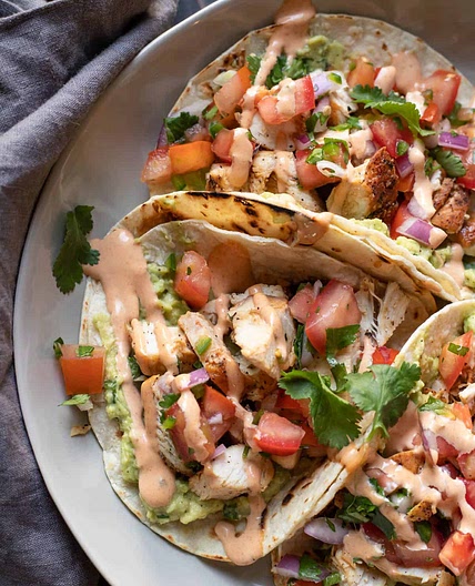 Chicken Street Tacos with Guacamole and Chipotle Aioli