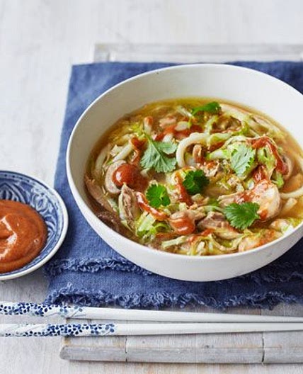 Chinese chicken noodle soup with peanut sauce