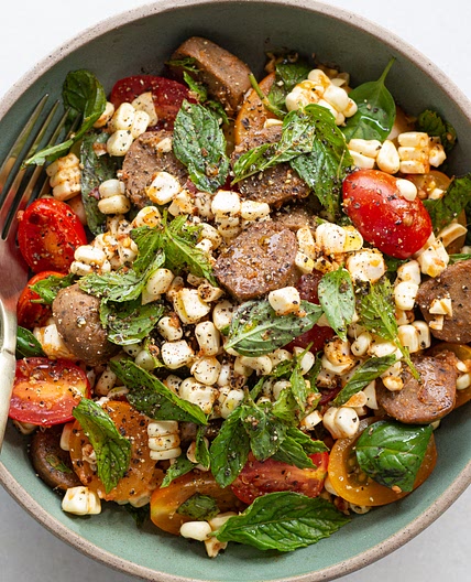 Vegetarian Sausage Salad with Paprika Dressing