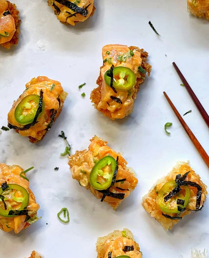 Crispy Rice Spicy Salmon Bites — Pete Eats
