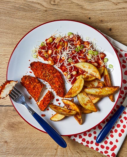 Homemade Chicken Goujons & Cheesy Beans
