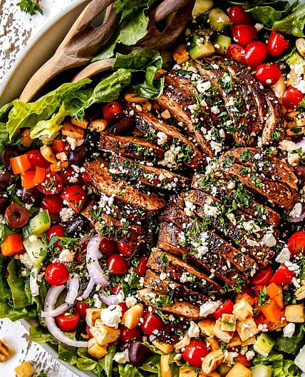 Greek Salad Recipe with Chicken and Tzatziki Dressing