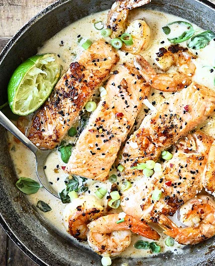 Coconut Miso Salmon with Shrimp