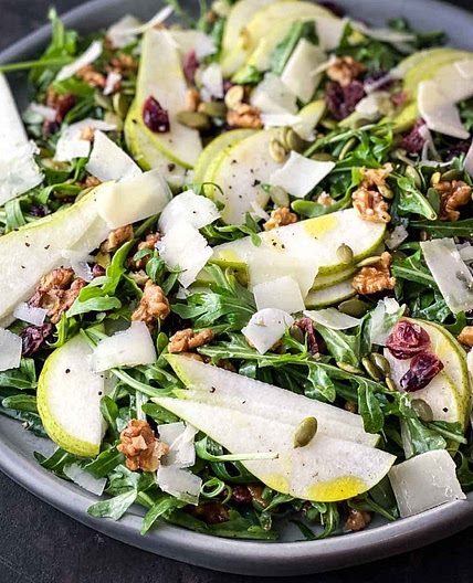 Pear Arugula Salad with Candied Walnuts