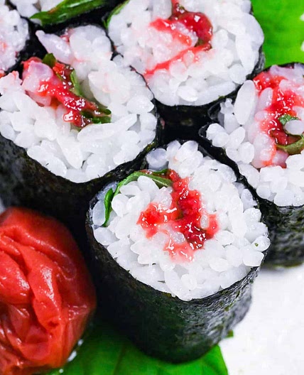 Ume Shiso Maki (Pickled Plum & Perilla Leaf Sushi Rolls)