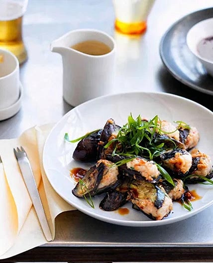 Hakka-style eggplant with prawn filling