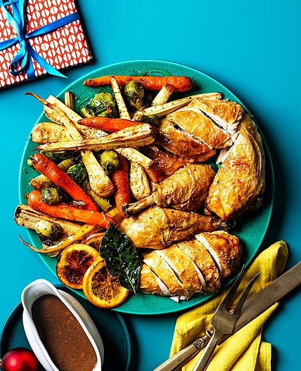 Quick roast Christmas chicken & sticky veg