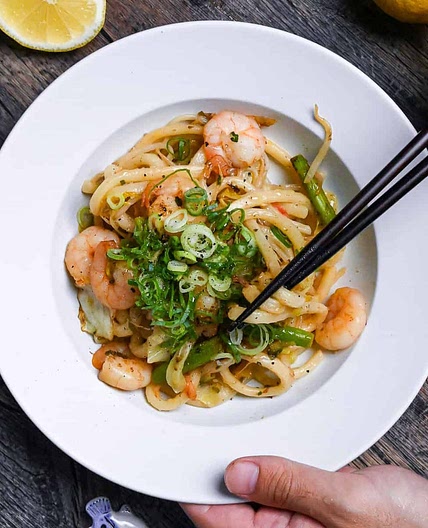 Shrimp Yaki Udon with Salt Lemon Sauce