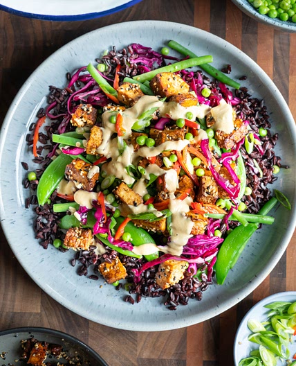 Black Rice With Crunchy Greens & Miso Dressing