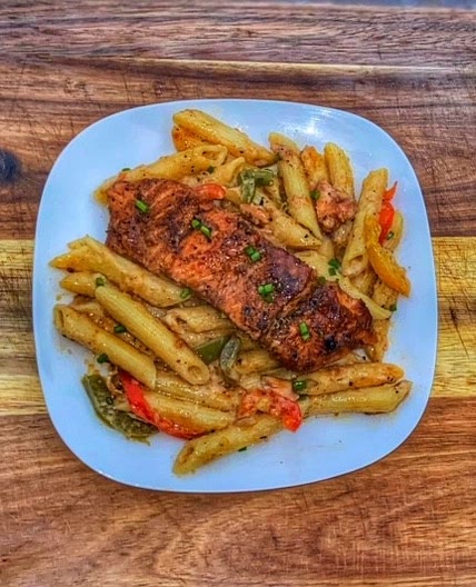 The Best Jamaican Honey Jerk Salmon Rasta Pasta Recipe