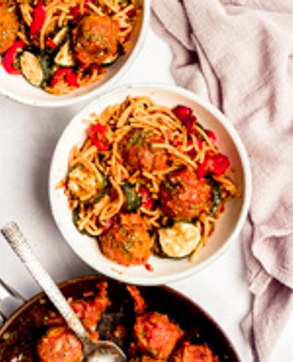 Spaghetti and 'Meatballs' made with yellow split peas