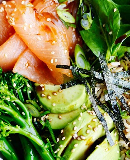Smoked salmon sushi salad bowl