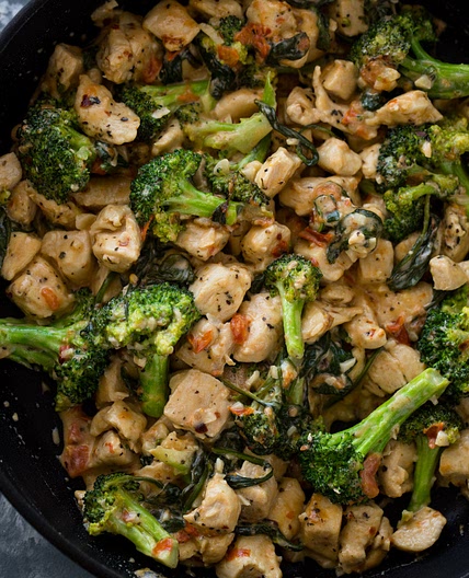 15 Minute Keto Garlic Chicken with Broccoli and Spinach