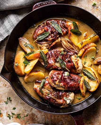 Prosciutto Apple and Sage Butter Chicken with Cider Pan Sauce