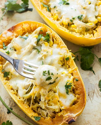 Green Chile Chicken Enchilada Stuffed Spaghetti Squash