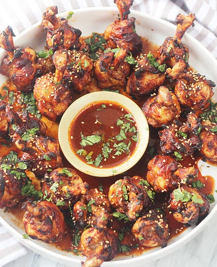 Whole30/Paleo airfried lollipop chicken with spicy pineapple dipping sauce