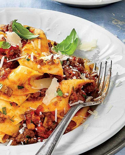 Slow-Cooker Bolognese Sauce over Pappardelle Pasta Recipe