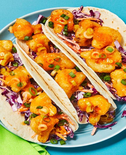 Buffalo Cauliflower Tacos with Tangy-Sweet Slaw