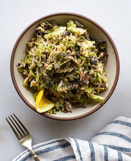 Roasted Brussels Sprouts & Mushroom Broth Barley