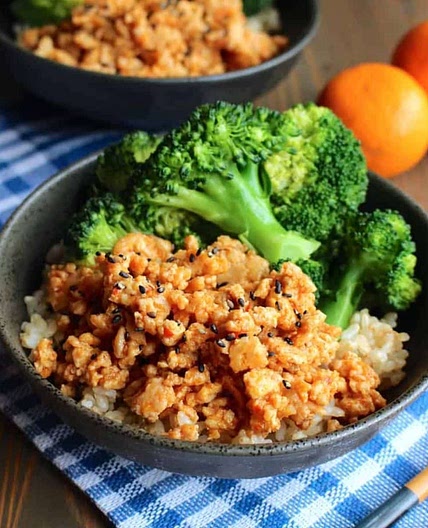 Orange Ground Chicken Rice Bowls