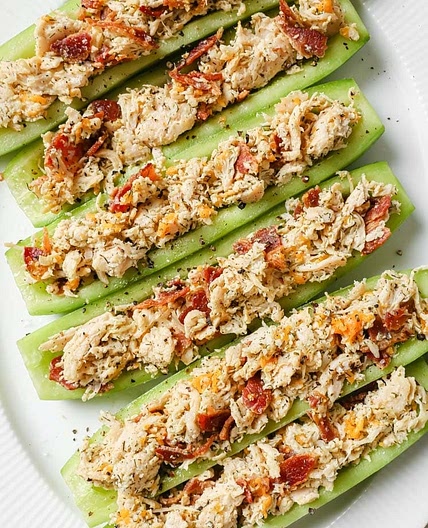 Bacon Ranch Chicken Salad Cucumber Boats